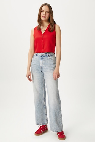 Ritnice Kadın Petite Çıtçıtlı Crop Kırmızı Triko Yelek Kırmızı