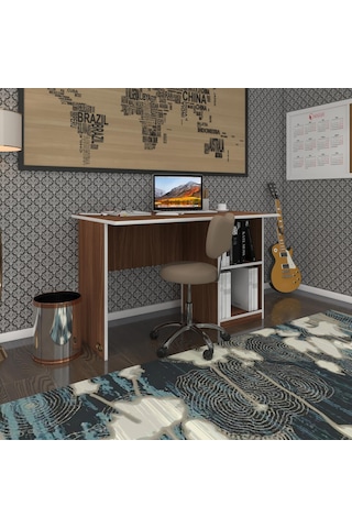 Kenzlife Ofis Masası Miyamoto Cvz Sağ 75 160 80 Raflı Dolap Bilgisayar Çalışma Masası Beyaz