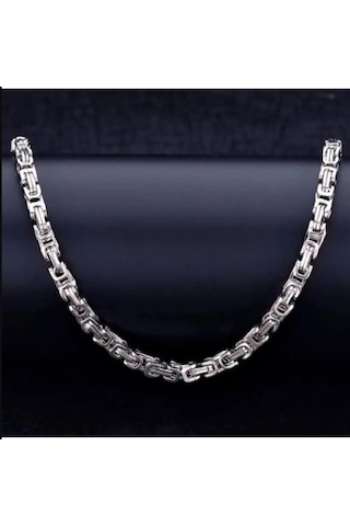 Osmanlı Gümüş İnce Model Çelik Kral Zincir Erkek Kolye 4.5 MM Çelik