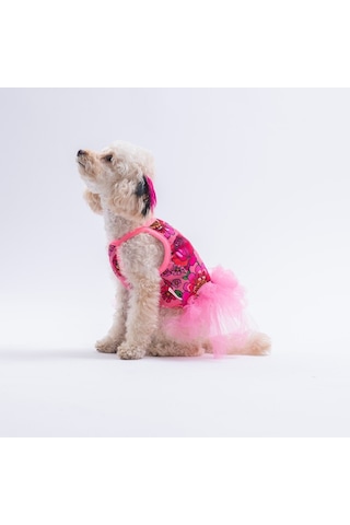 Pink Wildflowers Pembe Çiçek Desenli Kedi Köpek Elbisesi - Kedi Köpek Kıyafeti