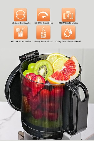Tıgrecook SJ 036 Slow Juicer Yavaş Sıkım Katı Meyve Sıkacağı Sorbe