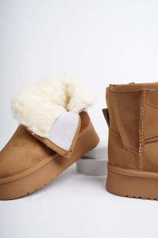 Muggo MİXS Garantili Kalın Taban İçi Tüylü Cırtlı Günlük Mini Çocuk Bot Taba