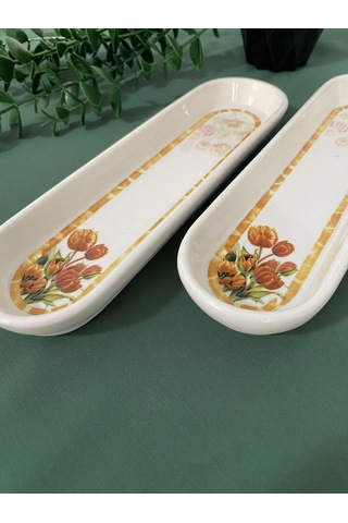 Vintage Lale 2 Adet Zeytinlik Sunum Tabağı Kızıl Kahve