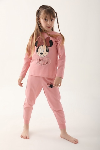Minnie Mouse Retro Pembe Kız Çocuk Uzun Kol Pijama Takım Pembe