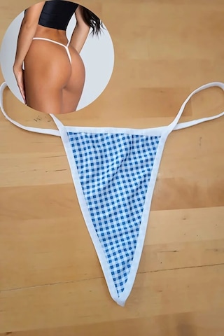 Anastasia String Tanga Külot - Küçük Kare Desen Mavi Ans103 Mavi