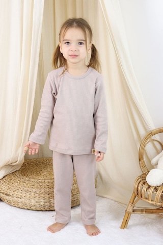 Zuzunga Basic Fitilli İnterlok Kumaş Pamuk 1-5 Yaş Vizon Bebek Pijama Takımı
