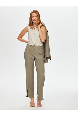 Faik Sönmez Önü Dikiş Detaylı Yırtmaçlı Wide Leg Fit Pantolon S25pnt009 Us25pnt00972 Taş