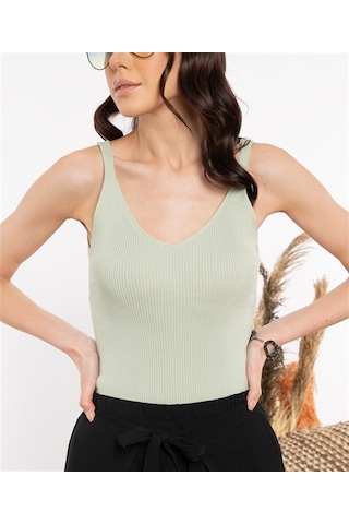Aqe Fashion Kadın Yeşil İp Askılı Triko Bluz-Yeşil