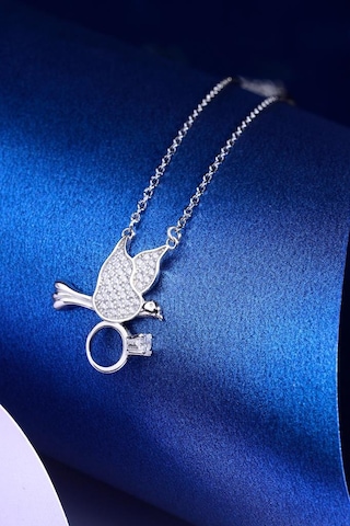 925 Ayar Gümüş Güvercin & Tektaş Yüzük Detaylı Kolye