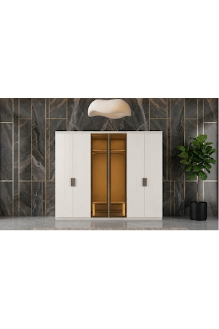 Ambiance Tamamı Mdf 6 Membranlı Kapaklı Reflekte Camlı Gardırop Dolap Beyaz