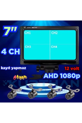 Kayıtsız 7 İnç Ekran 4 Adet Ahd 1080p Kamera Seti 12 Volt
