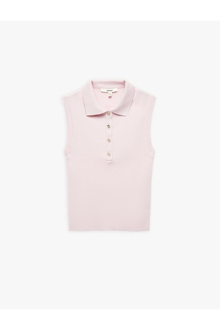 Koton Renk Bloklu Düğme Detaylı Kolsuz Polo Yaka Triko Üst Pembe 5sak30028ht Gülkurusu
