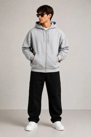 Barlashive Erkek 3 İplik Şardonlu Tam Fermuarlı Kapüşonlu Arka Çanta Detaylı Sweatshirt - Gri Çok Renkli