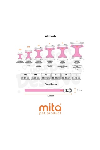 Mita Air Mesh Kedi Köpek Göğüs Tasması Çift Reflektörlü, Terletmeyen Açık Pembe