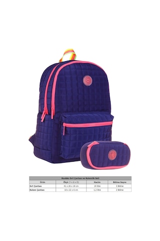 Kaukko Kız Çocuklar İçin Lacivert Okul Çantası Ve Organizer Kalemlik Seti Kk-k1773+kk-k2624 Lacivert