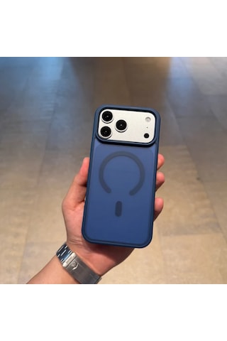 Apple iPhone 17 Pro Max Magsafe Uyumlu Renkli Şeffaf Kılıf Lacivert