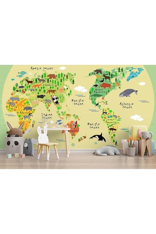 Eğitici Dünya Haritası Dünya Atlası Çocuk Ve Bebek Odası Duvar Sticker-60x105-3772 - Renkli Çok Renkli