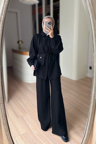 Ka Hijab Balon Kol Mini Çantalı Takım - Siyah
