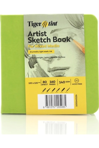 Tigertint Sert Kapak Eskiz Defteri 140 G 12x12 Cm 80 Yaprak Fıstık Yeşili 100140128