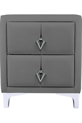 Harmony Silver İki Çekmeceli Komodin- Yatak Odası Kumaş Döşemeli 2 Kapaklı Komodin Modeli Gri