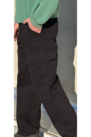 Erkek Baggy Siyah Kargo Pantolon Siyah