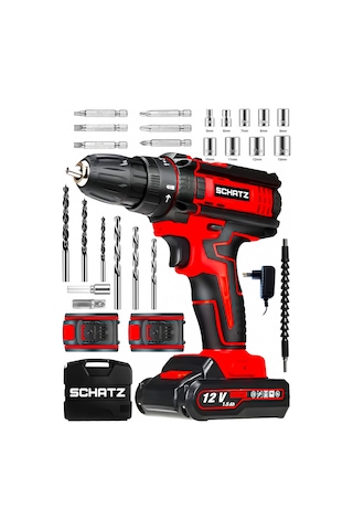Schatz K320i484 12V Darbeli Li-ion Çift Akülü Bakır Sargılı Şarjlı Vidalama Matkap 24 Parça Setli