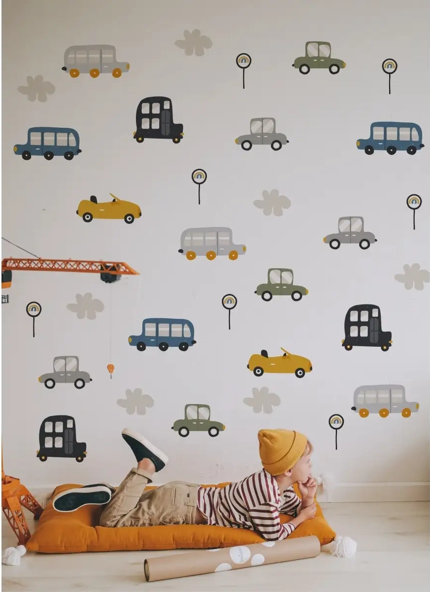 Wallshebno Çocuk Duvar Çıkartmaları İç Mekan Dekoru Arabalar 15120645 Gri