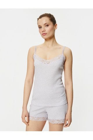 Koton Pijama Üstü İnce Askılı Dantel Detaylı Fitilli Lila 4slk90005mk 4SLK90005MK358 Lila