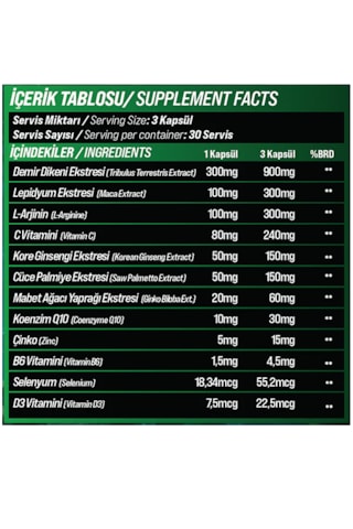 Grimlabs Rootforge Tribulus , Arjinin , Ginseng ,zinc Çinko , Saw Palmetto 90 Kapsül