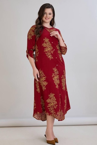 Wearon Kadın Fatoş Cep Detaylı Dokuma Viskon Kırmızı Gömlek Elbise Kırmızı