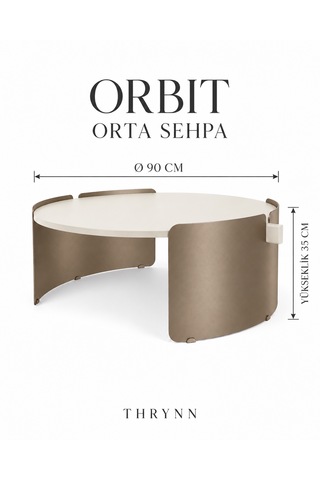 Orbit Yuvarlak Orta Sehpa Çap 90cm Aytaşı Ve Bonj Metal Ayak 35cm Modern Tasarım Dekoratif Aytaşı + Bonj19