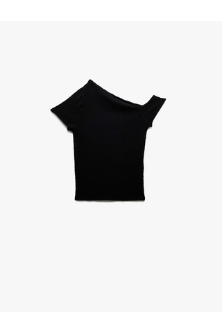 Koton Bürümcük Kumaş Kısa Kollu Asimetrik Tek Omuz Bluz Siyah 5sak10451ek