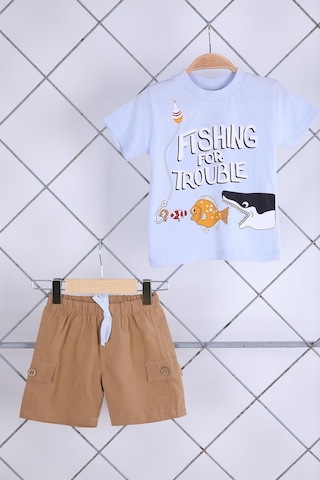 Babyhola 2'li Tişört Keten Şort Erkek Bebek Çocuk Bayramlık Alt Üst Takım Elbise 02021 001