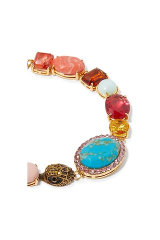 Mixed Gem Bileklik, Renkli Taşlı Ve Altın Zincirli Çok Renkli