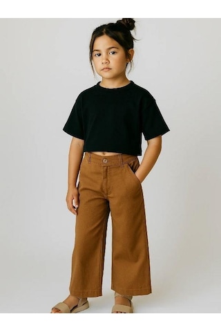 R.g Kız Çocuk Pamuklu Basic Crop T-shirt-15860 Siyah