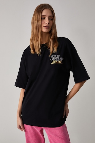 Grımelange CAITLYN Kadın Oversize Bisiklet Yaka Siyah T-Shirt