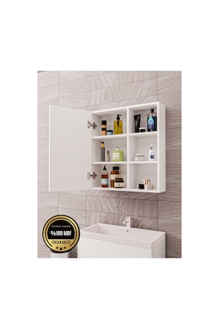 Dalin Tek Kapak Aynalı Banyo Dolabı Raflı Mdf Beyaz