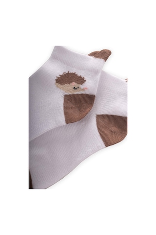 Cigit Kirpi Desen Çocuk Patik Çorabı 5-12 Yaş Beyaz Beyaz
