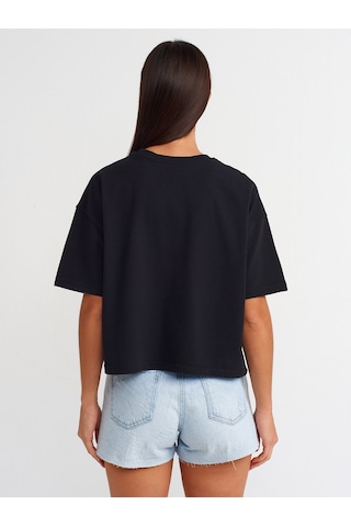 Dilvin Kısa Kollu Pamuklu T-shirt Siyah