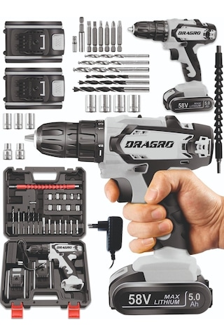 Dragro GTX-58 58V 5Ah Gri-Grey Darbeli Çift Akülü Vidalama Makinesi