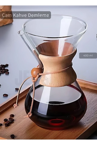 Chemex Cam Kahve Demleme Ahşap Tutacaklı 400 Ml Şeffaf