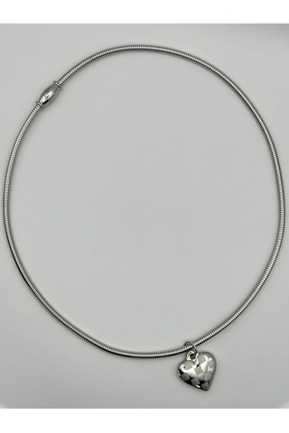 Arnes Jewelry Çelik Gold Ve Silver Kalpli Kolye Gümüş