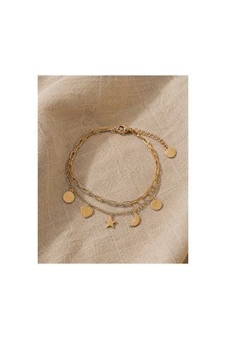 Gold Charm Bileklik Kalp, Yıldız Ve Ay Figürlü Zarif Tasarım Altın - 889161373 Altın