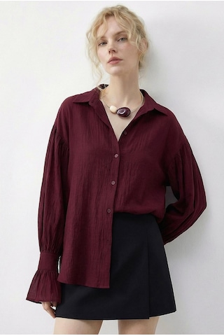 Shade Kadın Fırfır Manşet Detaylı Oversize Gömlek 533 60286029 - Bordo