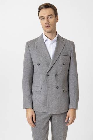 Süvari Gri Slim Fit Desenli Kruvaze Yaka 6 Drop Spor Takım Elbise
