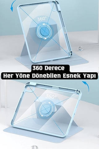 Apple Uyumlu iPad Air 11 İnç 2024 M2 Çipli 6.nesil 360 Dönebilen Standlı Pino Tablet Kılıfı