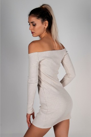 Makentmoda Kadın Kaşkorse Fitilli Kumaş Çıt Çıtlı Elbise Bej S