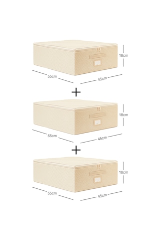 Ocean Home Textile 3'lü Orta Boy Bej Balıksırtı Destekli Hurç Set 45 x 55 x 18 cm