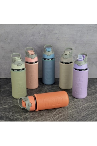 H2o Deri Kılıflı Pipetli Cam Matara 500 Ml Haki