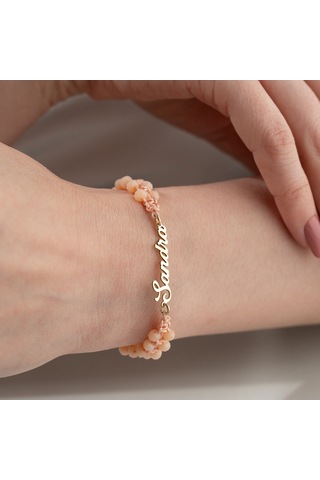 Vaoov 925 Ayar Gümüş Boncuklu Makrome Örme İsim Bileklik Altın